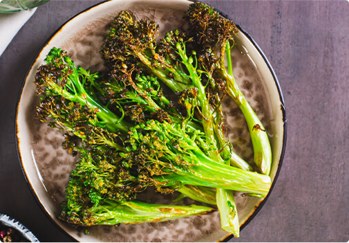 Baked broccoli on stoneware