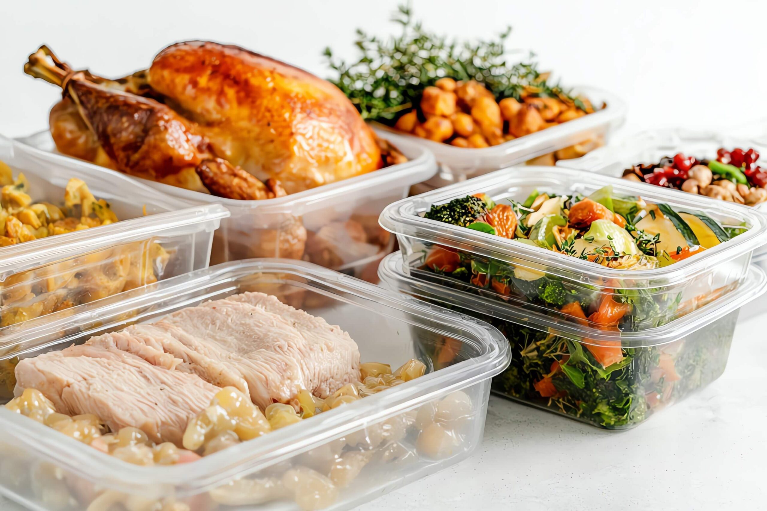 Turkey dinner leftovers all place in tupperware